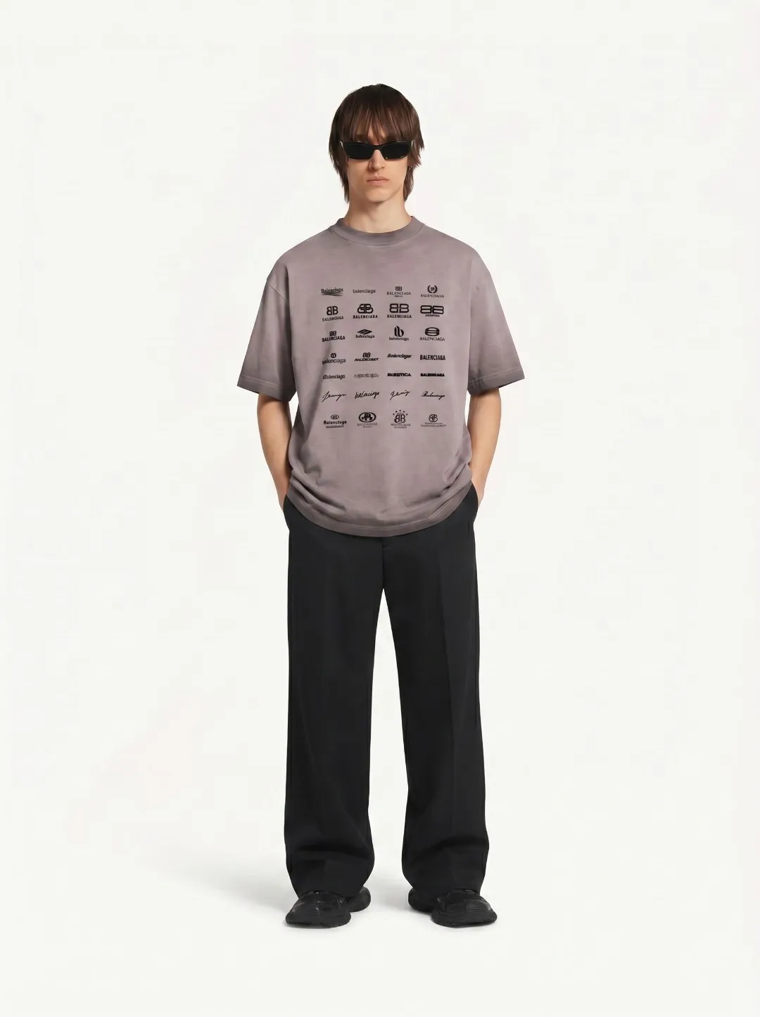 P90✨🔥 [balenciaga] 2026FW Paris lettering short-sleeved T-shirt Premium 26s double yarn 300g fabric, washed and sprayed with old and frayed craftsmanship Color: washed brown, washed Purple, washed Gray Size: S M L XL 2XL